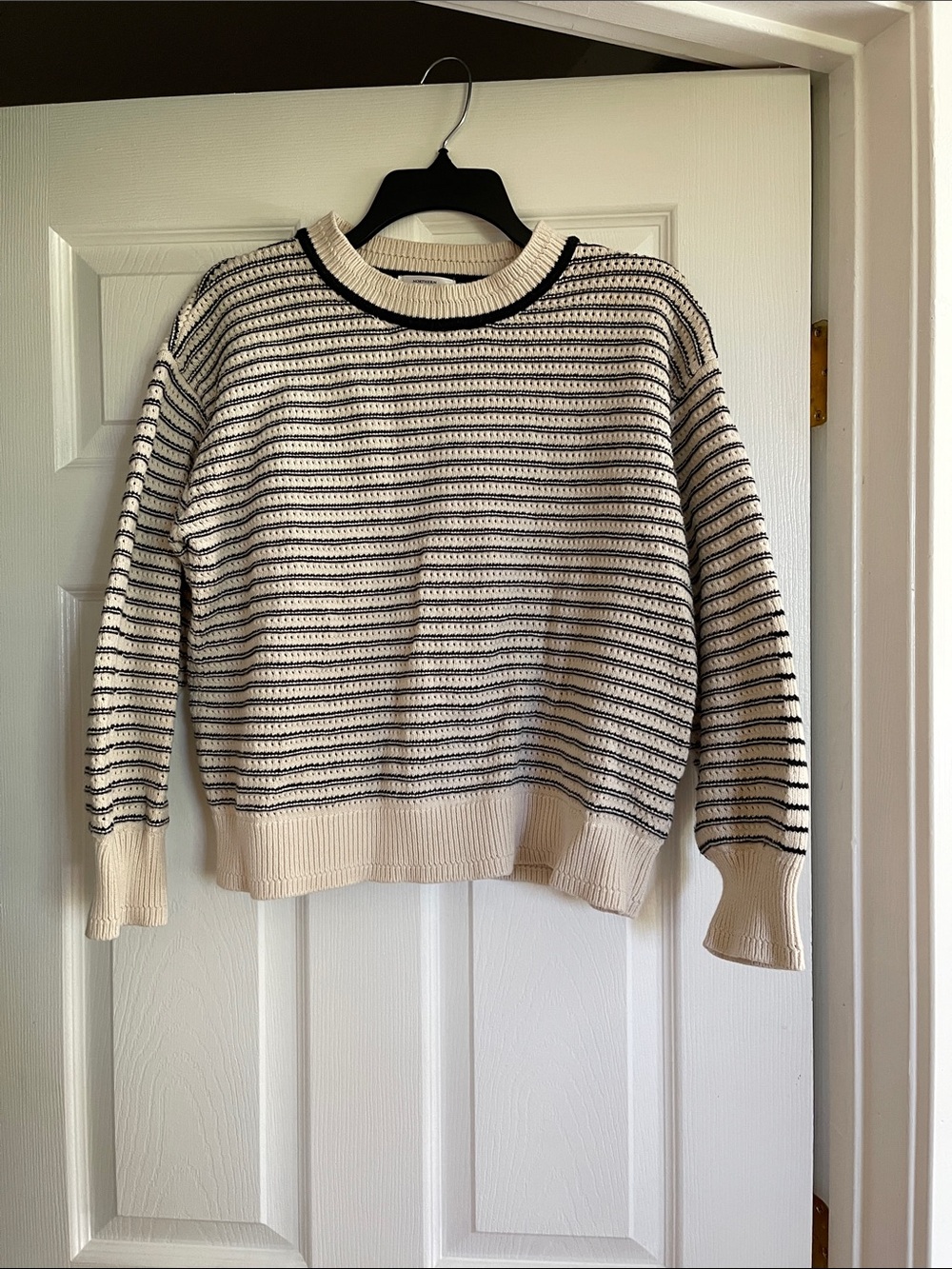 Northern Reflections Cream and Black Striped Crewneck Sweater
